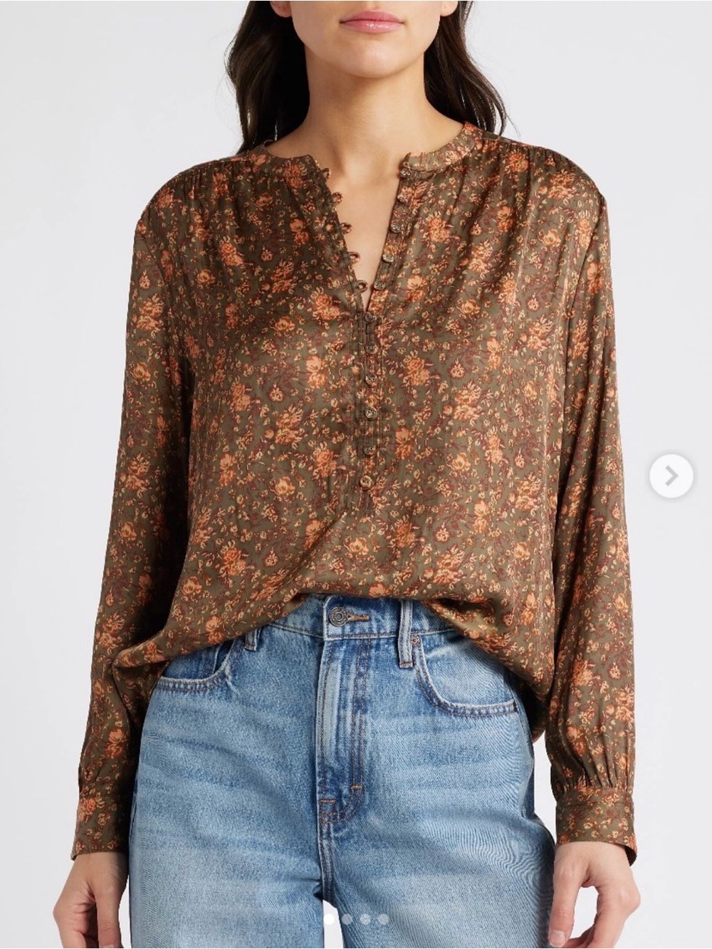 Treasure & Bond Olive Brown Floral Button Blouse 🌼